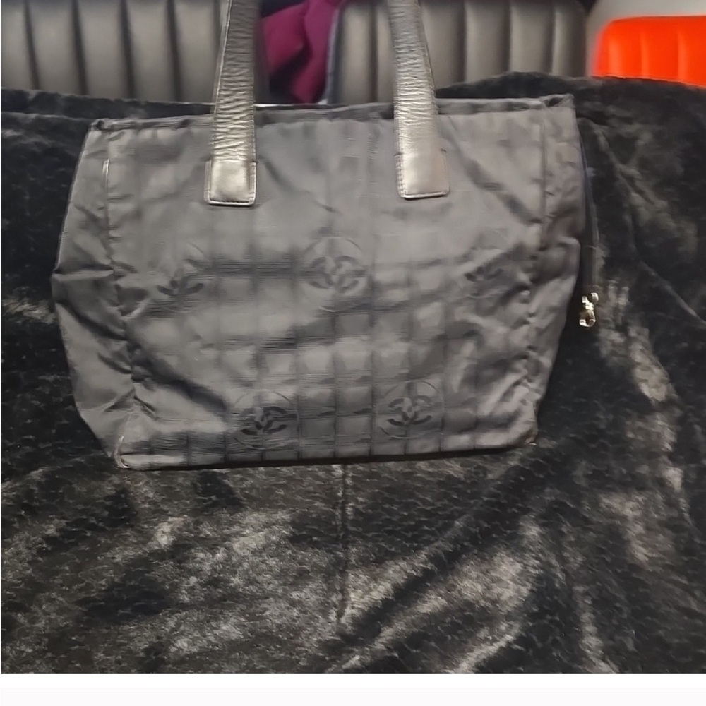 CHANEL Gray Fabric Bag with Gold Details -As-is sale